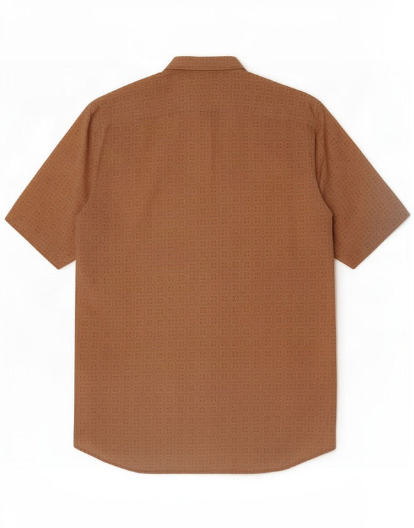 Camisa masculina vintage de manga curta marrom médio floral