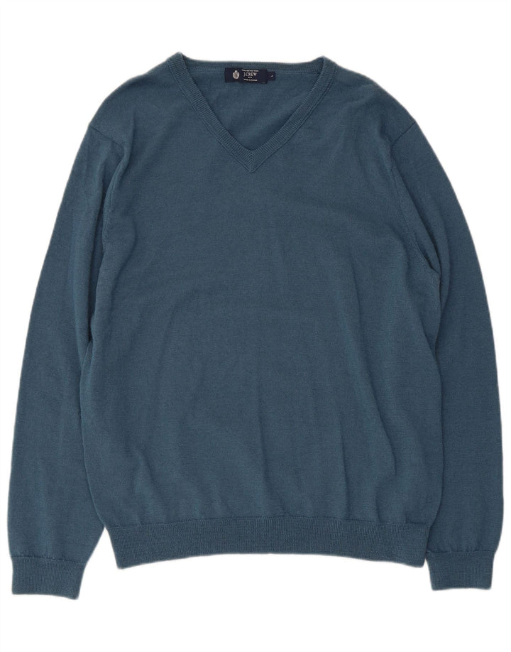 Suéter masculino J. Crew com decote em V grande lã merino azul