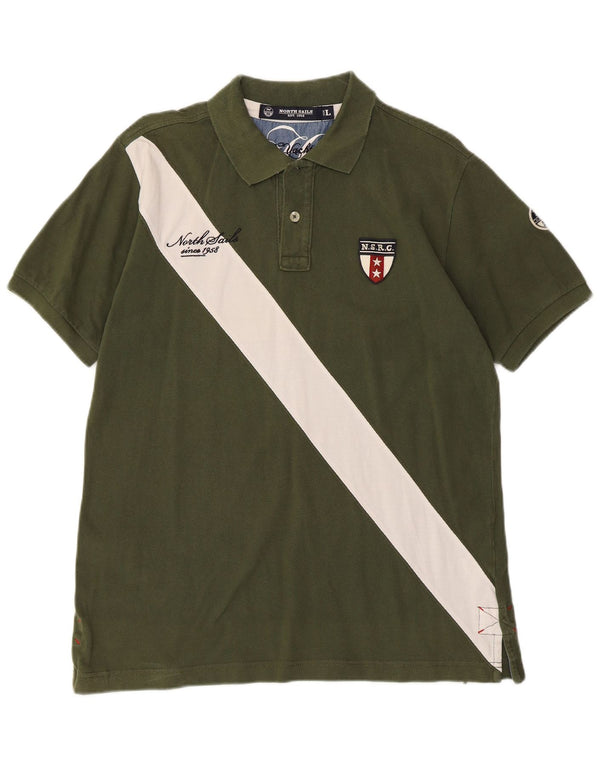 Camisa polo masculina de rugby gráfica North Sails grande algodão colorblock cáqui