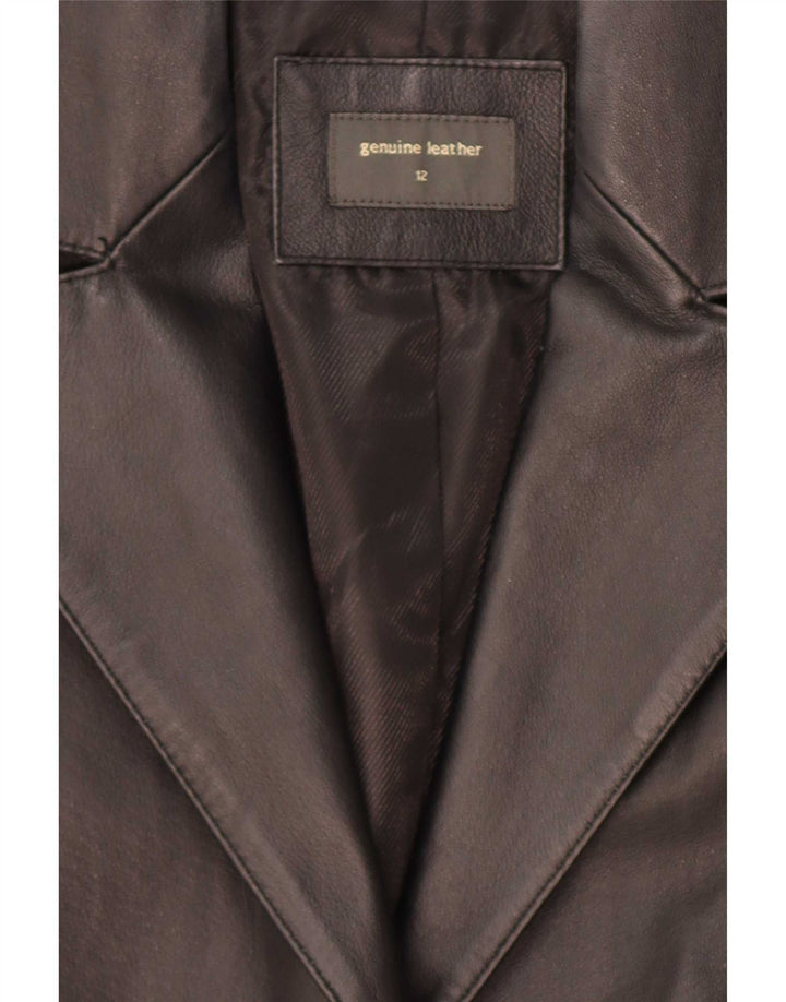 Jaqueta blazer feminina vintage de couro com 3 botões Reino Unido 12 médio preto