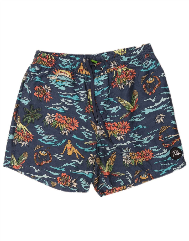 Shorts de natação masculino Quiksilver médio azul marinho floral poliéster