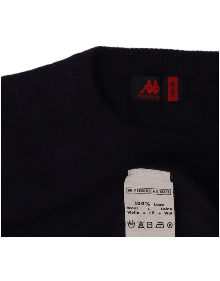 Suéter feminino Kappa com gola redonda UK 14 lã azul marinho médio