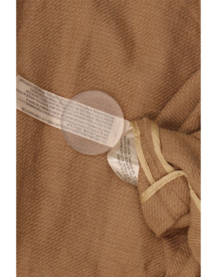 Jaqueta blazer feminina Massimo Dutti manga 3/4 aberta Reino Unido 16 grande linho marrom