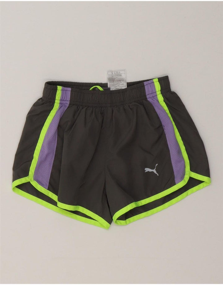 Shorts esportivos femininos Puma 6-7 anos pequeno cinza colorblock poliéster
