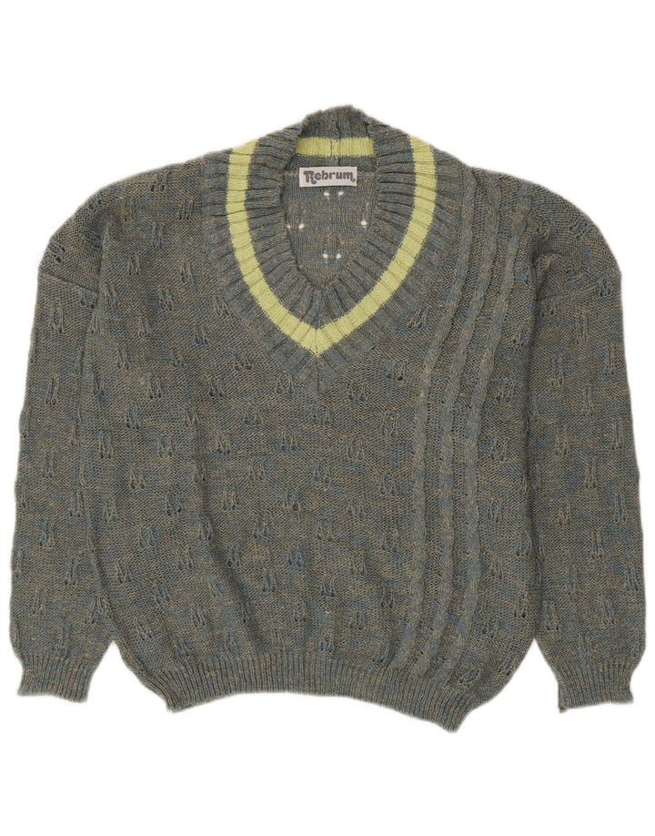 Suéter feminino VINTAGE com decote em V UK 18 XL cinza