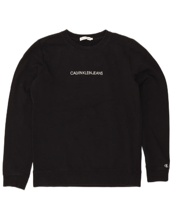 CALVIN KLEIN Meninos moletom gráfico jumper 15-16 anos algodão preto