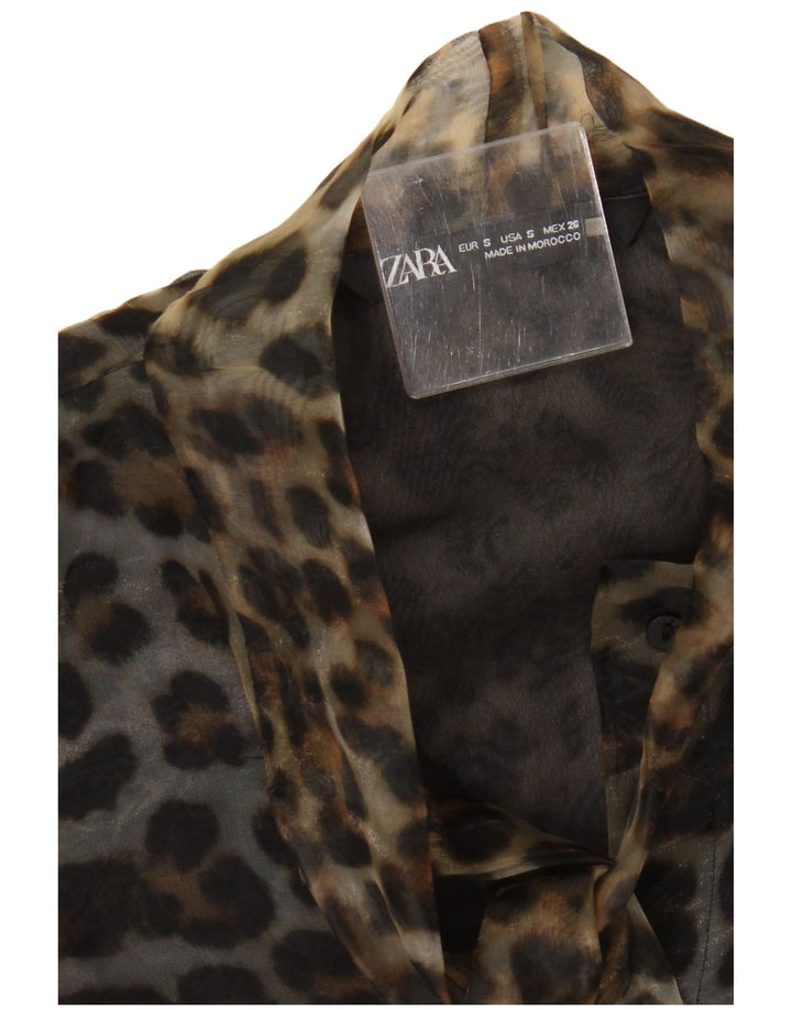 Blusa feminina Zara UK 10 pequena estampa animal marrom