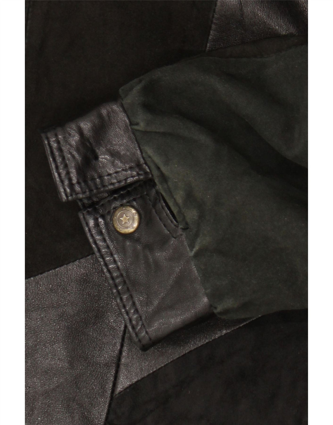 Jaqueta de couro feminina vintage UK 20 2XL patchwork preto retrô