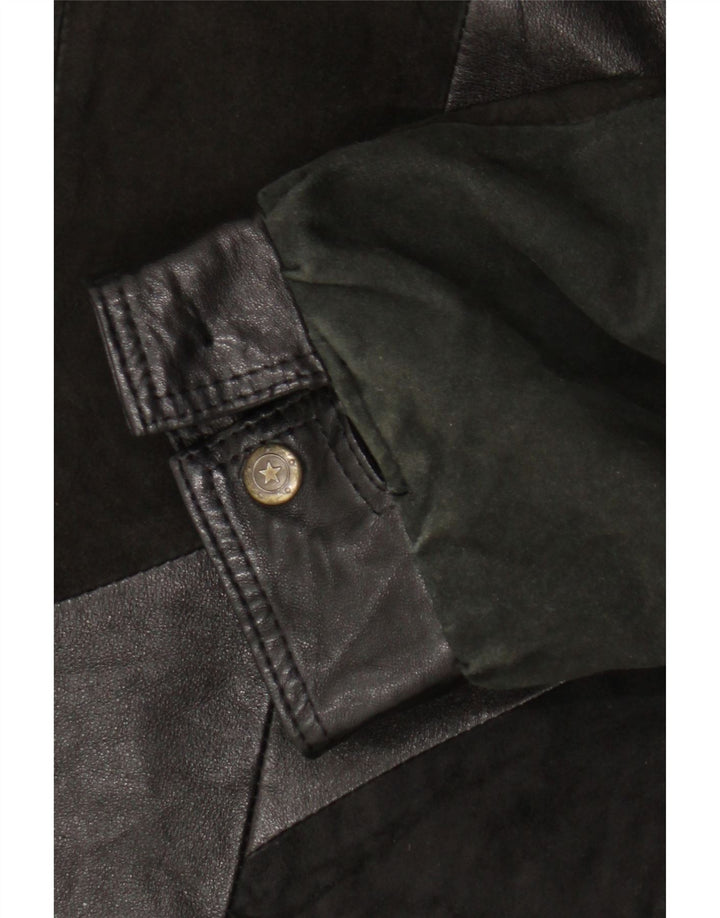Jaqueta de couro feminina vintage UK 20 2XL patchwork preto retrô