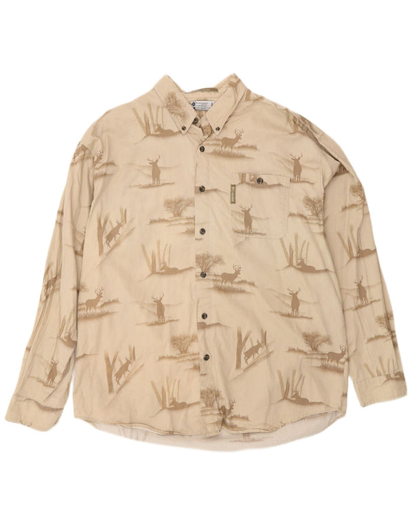 Camisa masculina Columbia River Lodge veludo cotelê grande bege estampa animal algodão