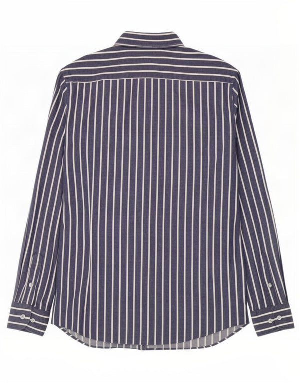 Camisa masculina Massimo Dutti grande algodão listrado azul marinho