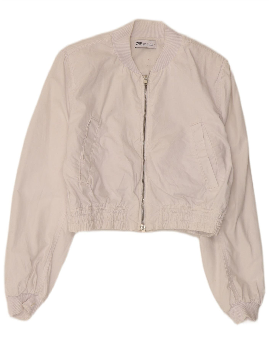 Zara Womens Oversized Bomber Jacket UK 10 Pequeno Algodão Branco