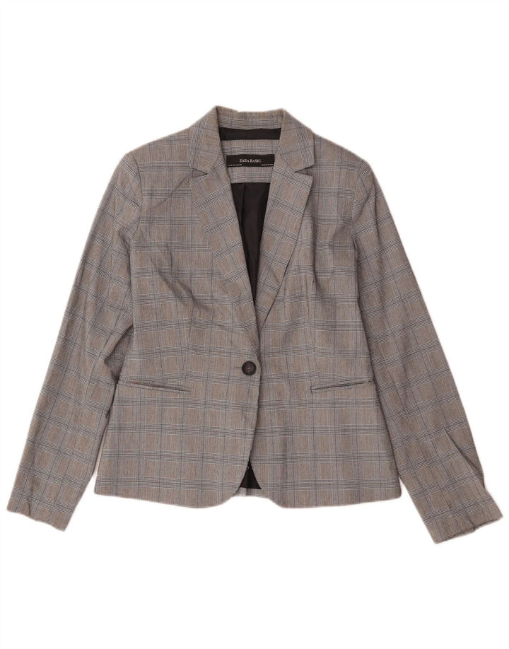 Jaqueta blazer feminina Zara com 1 botão EU 36 XS cinza houndstooth poliéster