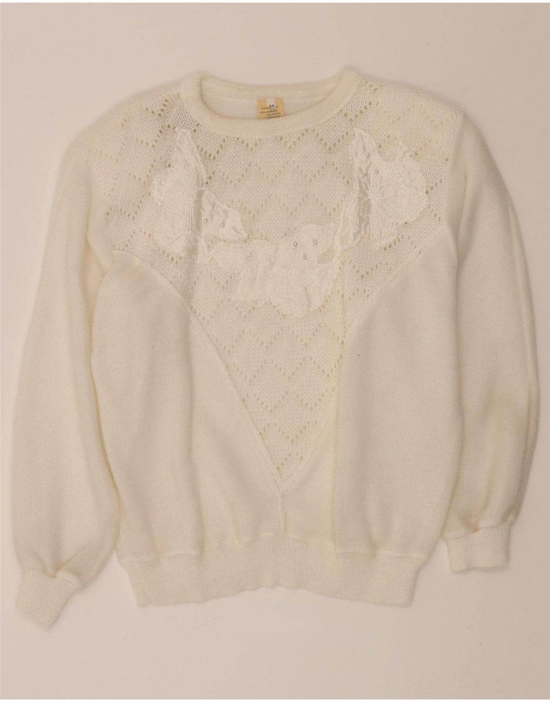 VINTAGE Womens Crew Neck Jumper Sweater IT 44 Medium White Acrylic Vintage Vintage and Second-Hand Vintage from Messina Hembry 