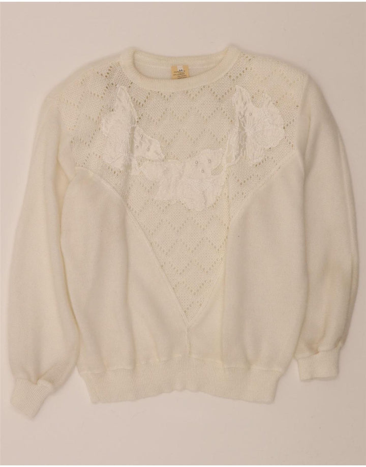 VINTAGE Womens Crew Neck Jumper Sweater IT 44 Medium White Acrylic Vintage Vintage and Second-Hand Vintage from Messina Hembry 