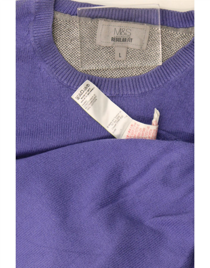 Suéter masculino Marks & Spencer com ajuste regular e gola redonda, grande roxo