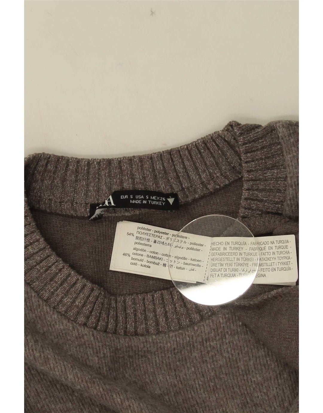 Zara Suéter feminino oversized com gola redonda, Reino Unido 10, pequeno, cinza, poliéster