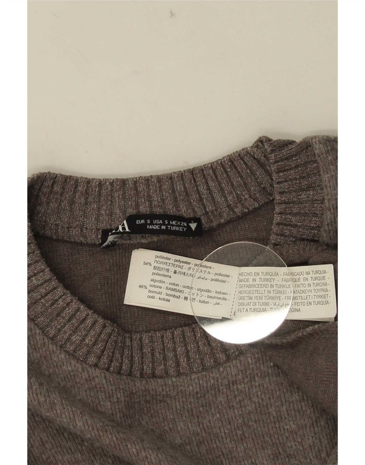Zara Suéter feminino oversized com gola redonda, Reino Unido 10, pequeno, cinza, poliéster