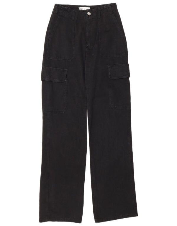 Zara Calça cargo feminina folgada EU 32 2XS W22 L32 algodão preto