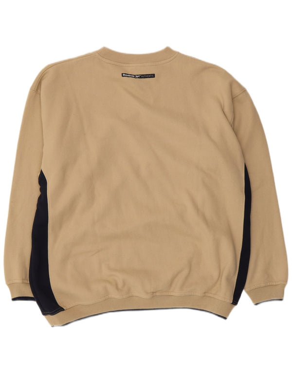 REEBOK Mens Graphic Sweatshirt Jumper Large Beige Colourblock Cotton