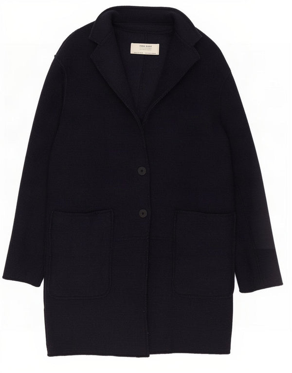 Sobretudo feminino Zara Oversized UK 10 pequeno lã azul marinho