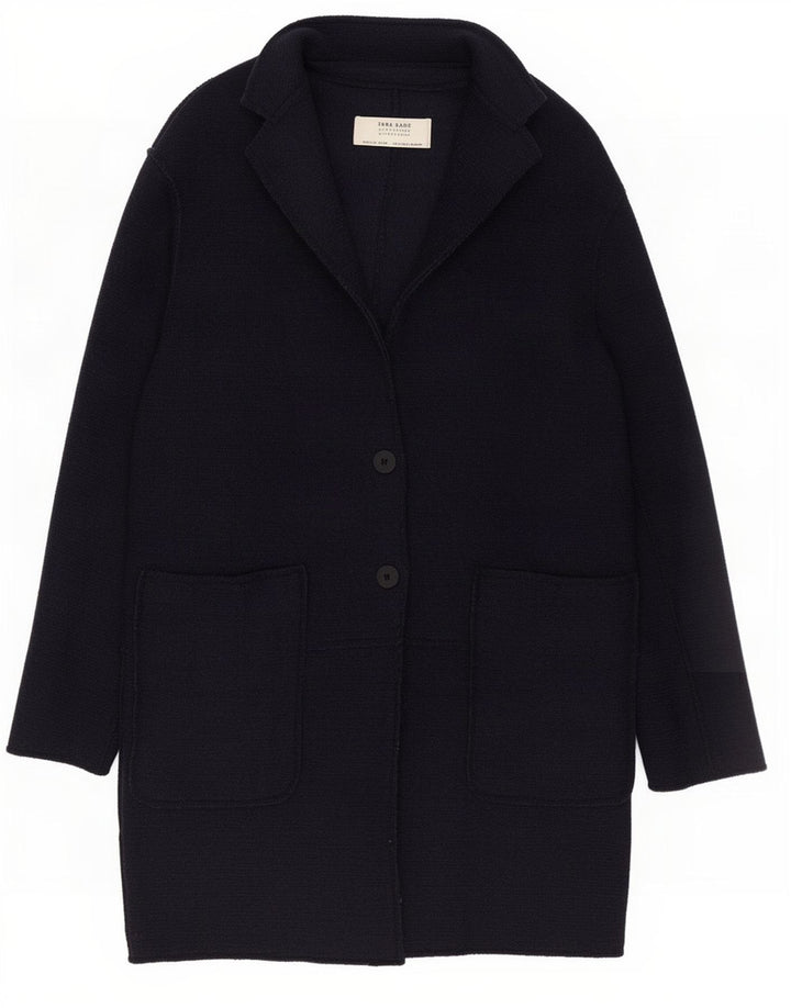 Sobretudo feminino Zara Oversized UK 10 pequeno lã azul marinho