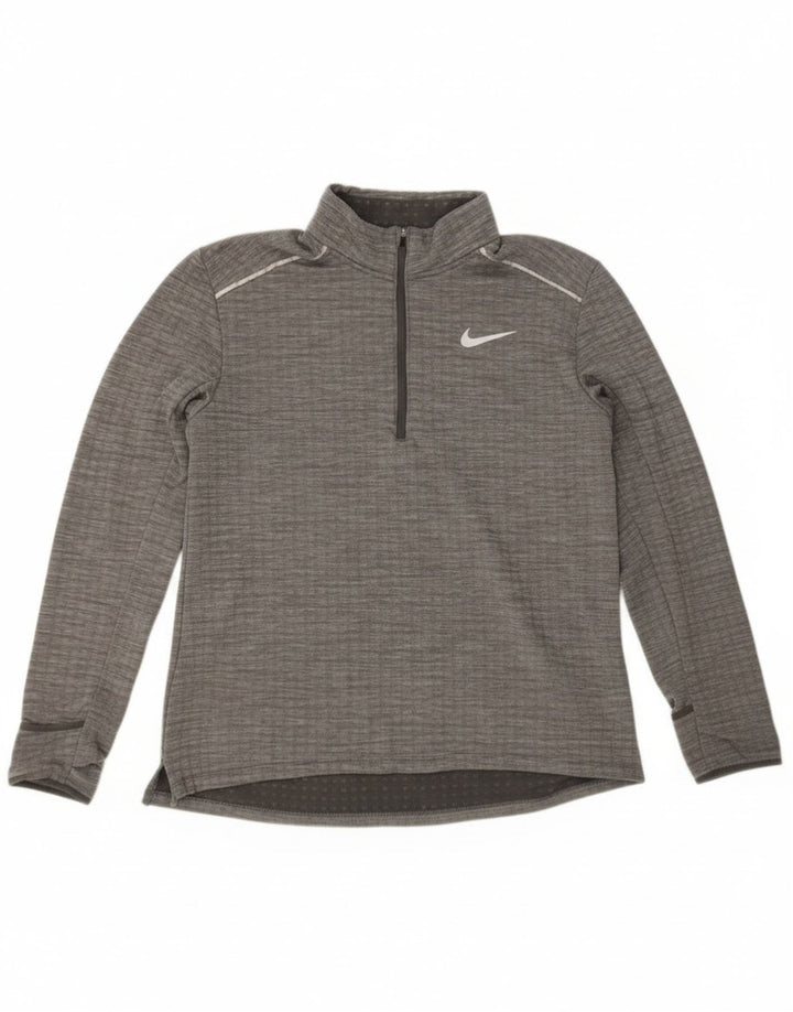Pulôver masculino Nike com zíper e gola alta, moletom grande cinza manchado de poliéster