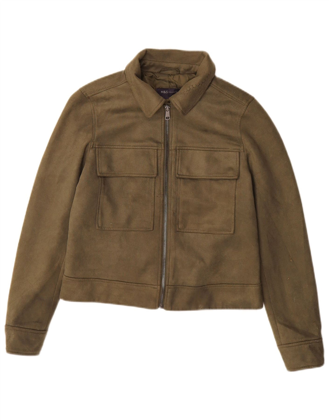 Jaqueta bomber feminina Marks & Spencer Reino Unido 10 poliéster cáqui pequeno