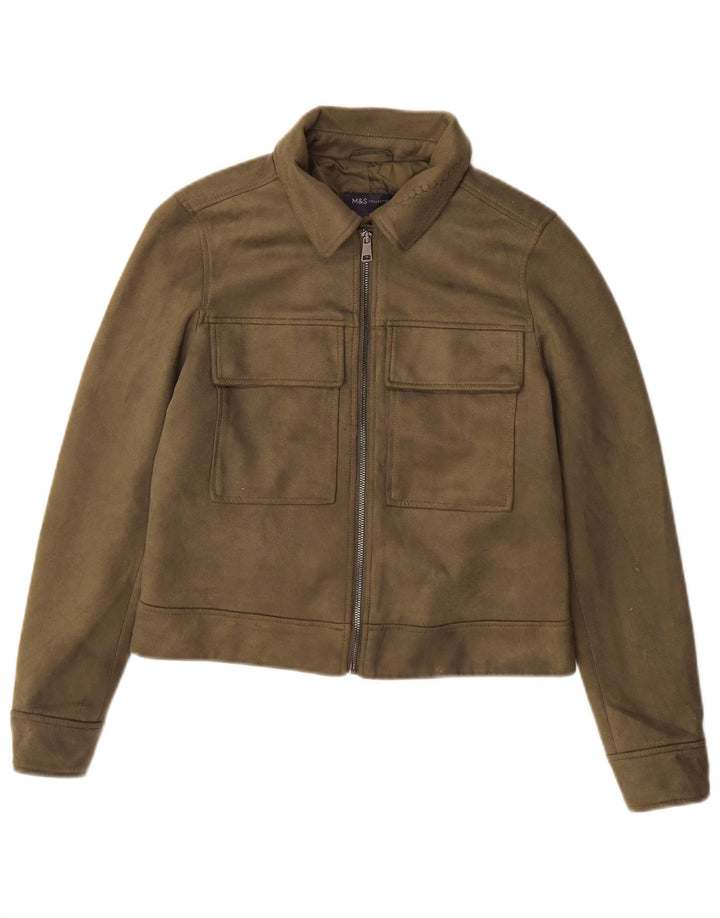 Jaqueta bomber feminina Marks & Spencer Reino Unido 10 poliéster cáqui pequeno