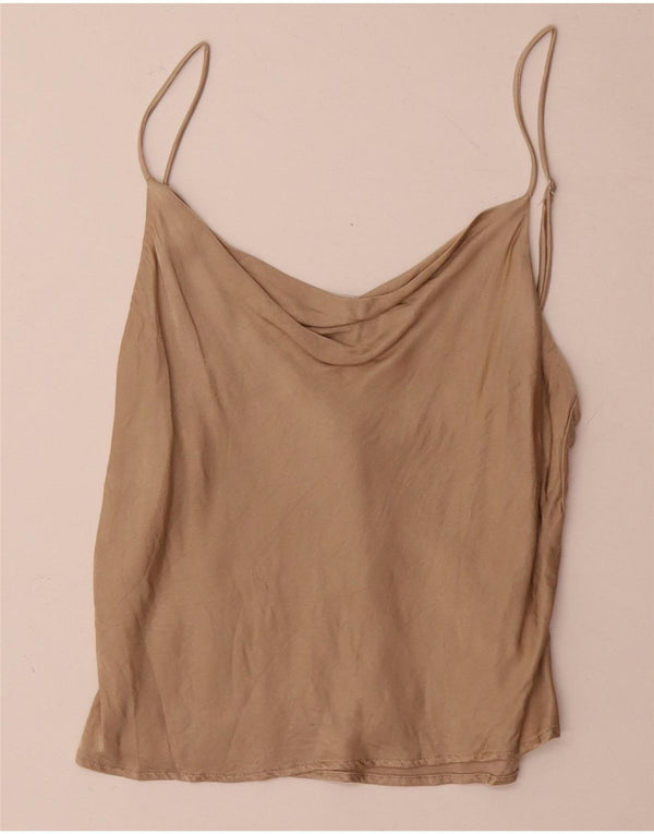 Zara Womens Cami Top UK 10 Pequeno Bege Viscose