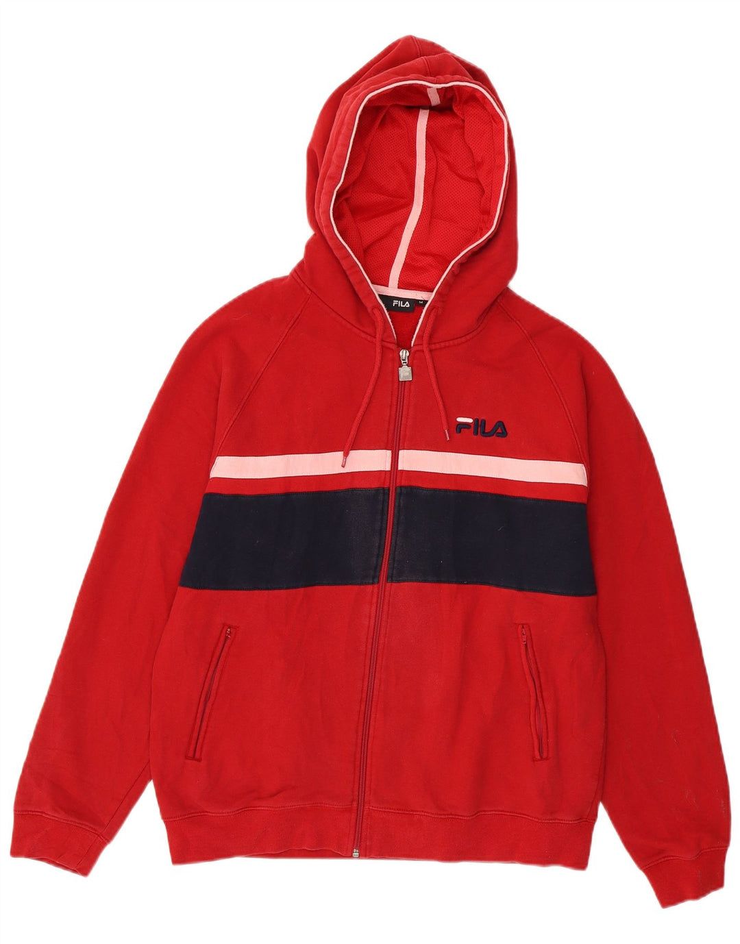 Suéter masculino Fila com capuz e zíper médio vermelho algodão colorblock