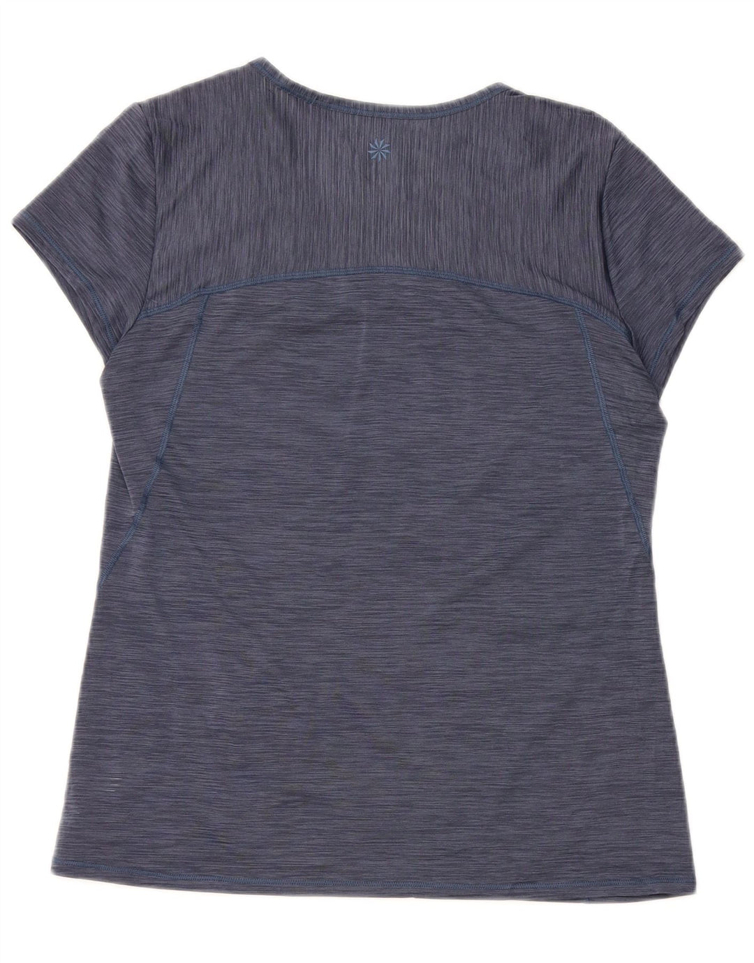 Camiseta feminina ATHLETA UK 12 poliéster manchado azul marinho médio