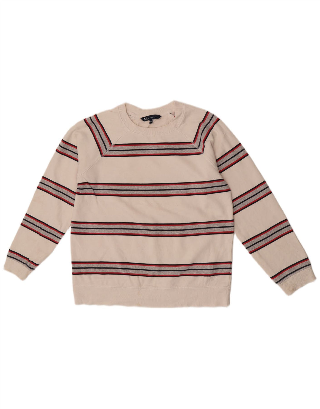 Crew Clothing feminino oversized moletom jumper UK 10 pequeno listrado branco