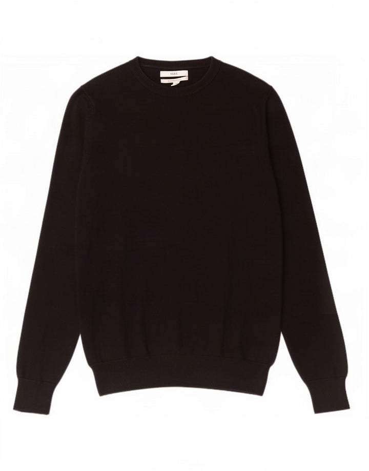 Suéter masculino Marks & Spencer com gola redonda, algodão preto médio
