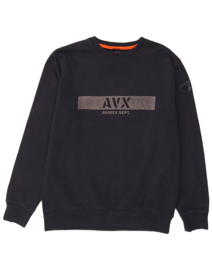 Avirex moletom gráfico masculino jumper médio algodão azul marinho