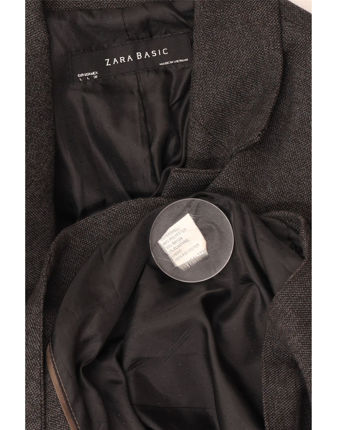 Jaqueta blazer feminina Zara com 1 botão Reino Unido 14 grande cinza poliéster clássico
