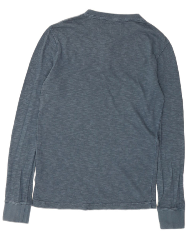 Top masculino Superdry manga comprida algodão manchado azul médio