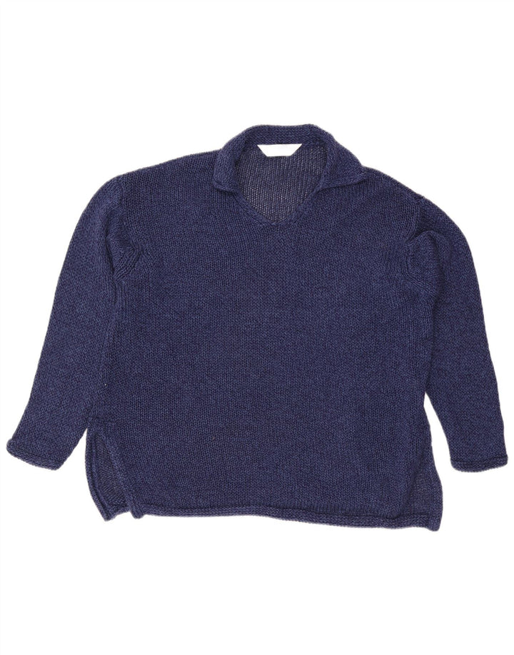 Suéter feminino Marks & Spencer com gola polo e gola polo Reino Unido 12 médio azul marinho