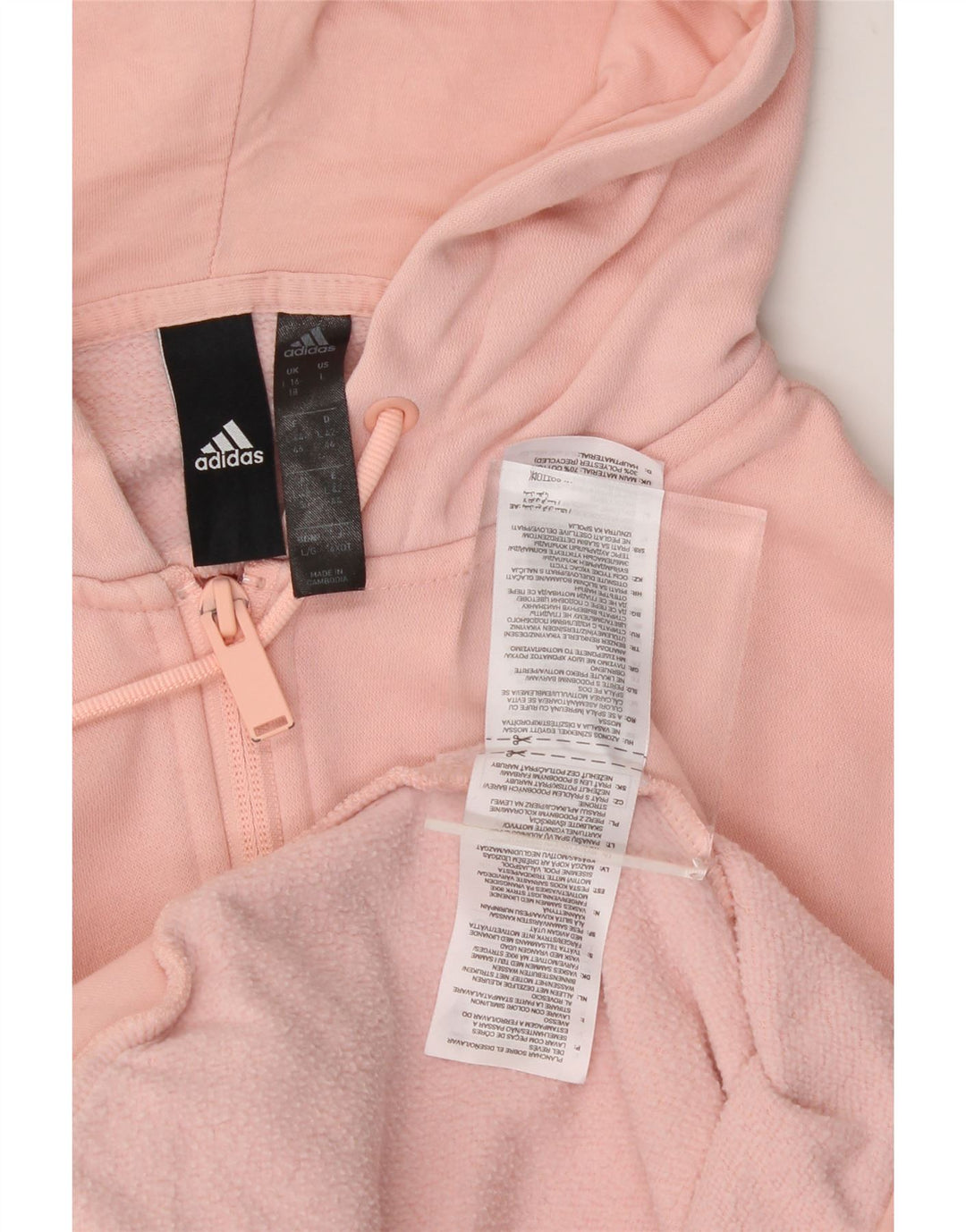 ADIDAS Womens Oversized Crop Zip Hoodie Sweater UK 16/18 Large Pink Vintage Adidas and Second-Hand Adidas from Messina Hembry 