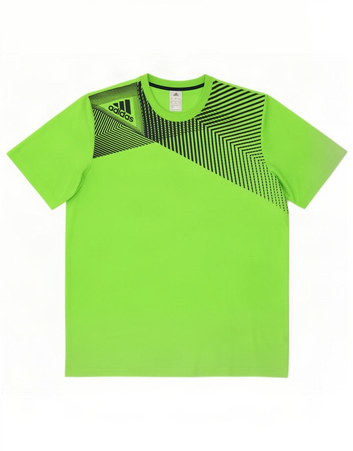 Adidas Mens T-Shirt Top XL Verde Geométrico Poliéster