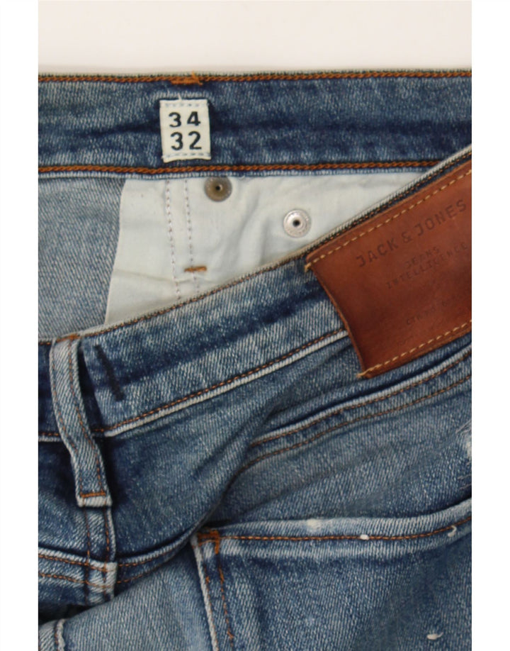 JACK & JONES Mens Distressed Slim Jeans W34 L32 Blue Cotton Vintage Jack & Jones and Second-Hand Jack & Jones from Messina Hembry 