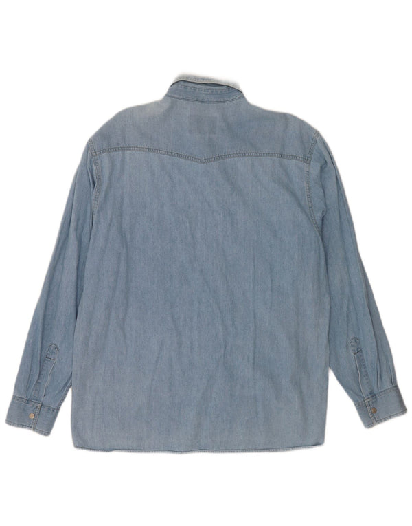 Camisa jeans masculina vintage grande algodão azul