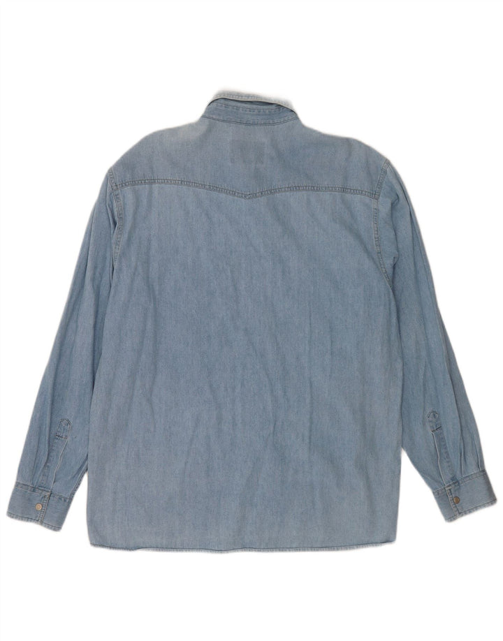 Camisa jeans masculina vintage grande algodão azul