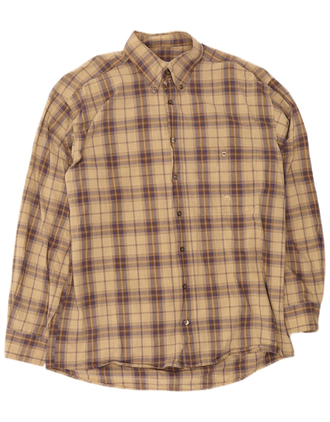 Camel Camisa masculina de flanela xadrez bege médio