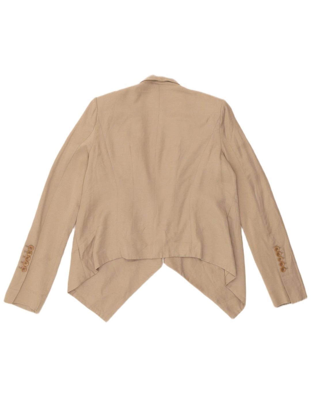 Jaqueta blazer feminina assimétrica aberta BCBGMAXAZRIA Reino Unido 6 XS bege rayon