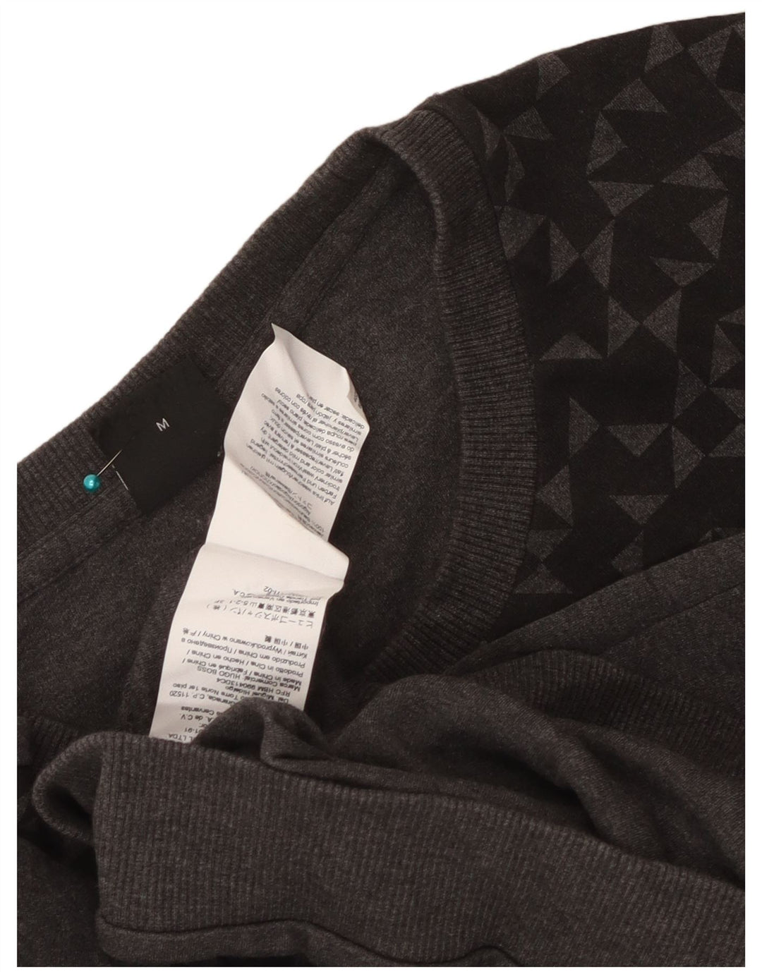 Hugo Boss moletom feminino jumper UK 14 algodão geométrico cinza médio
