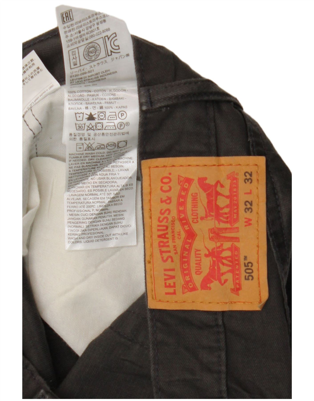 LEVI'S Calça masculina 505 reta casual W32 L32 algodão cinza