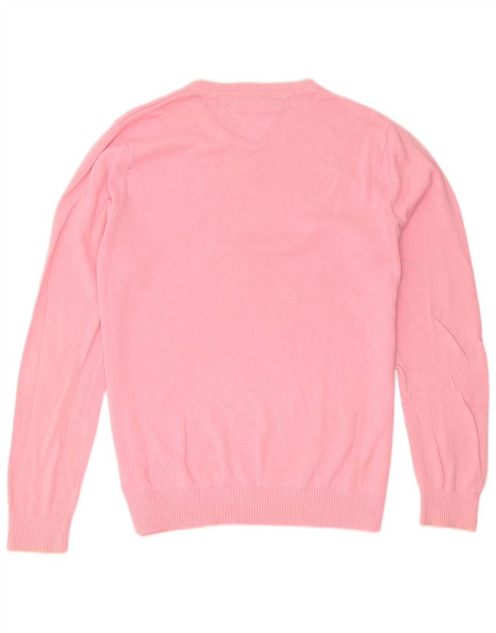 Suéter masculino Tommy Hilfiger com decote em V de algodão rosa médio