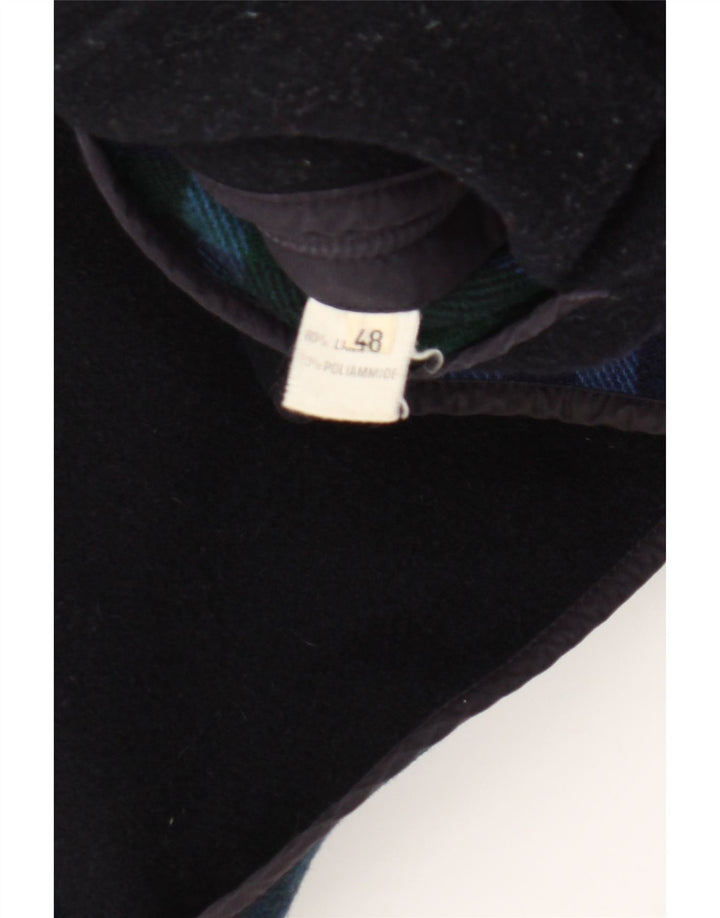 Sobretudo feminino vintage IT 48 XL lã xadrez azul marinho