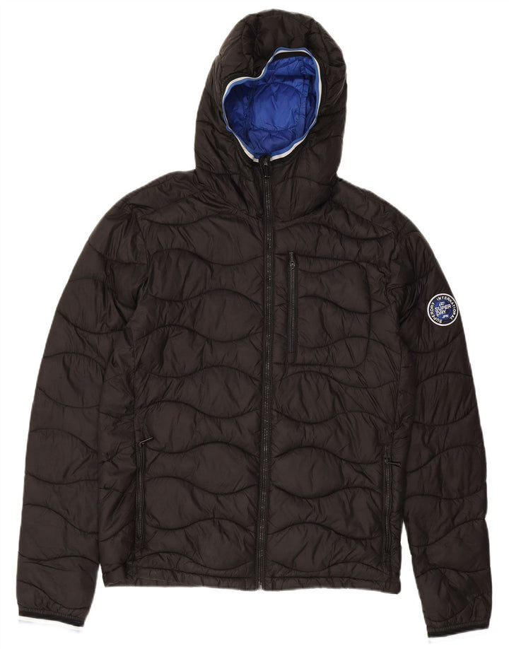 Jaqueta masculina acolchoada com capuz SUPERDRY Reino Unido 36 nylon preto pequeno